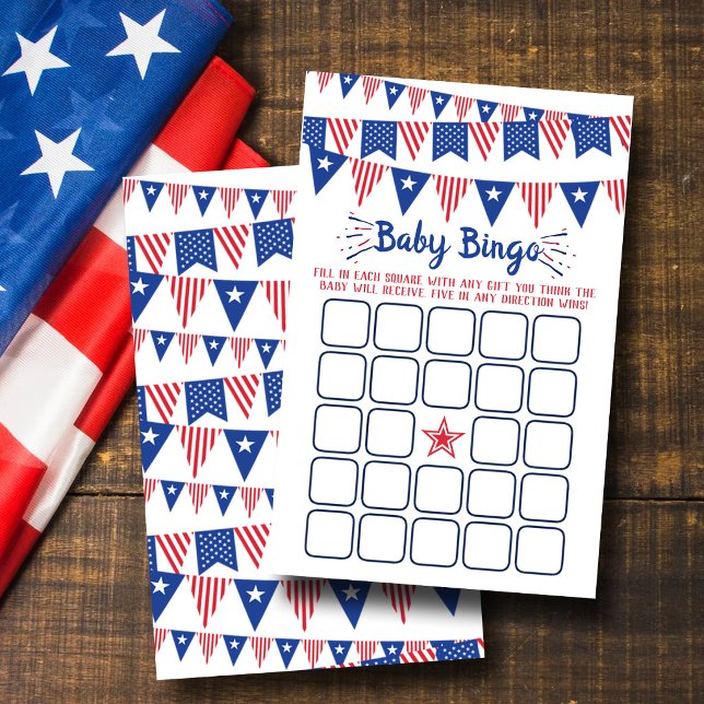 Röd, Vit & Blå 4:e Juli Baby Shower Bingo (Skapare uppladdad)