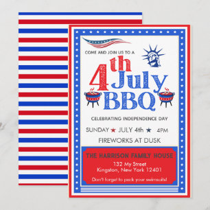 Röd Vit Blå 4:e Juli Fest BBQ Firande Inbjudningar
