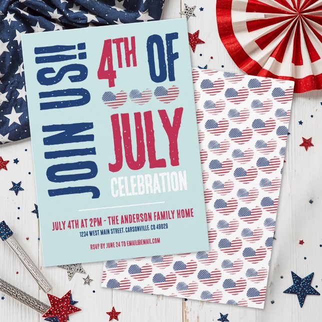 Röd Vit Blå 4:e Juli Fest Inbjudningar (4th Of July Party Red White Blue Patriotic Invitation)
