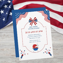Röd Vit Blå 4:e Juli Grillfest Patriotisk Kul Inbjudningar