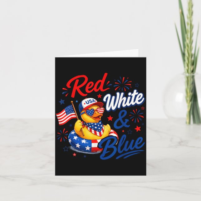 Röd Vit Blå 4:e Juli Gummiand Amerikansk Flagga Kort (Framsida)