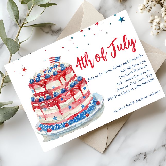Röd vit blå 4:e juli tårta inbjudningar (Skapare uppladdad)