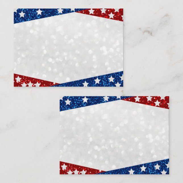 Röd, Vit & Blå 4 Juli Glitter Placeringskort (Fram/baksida)