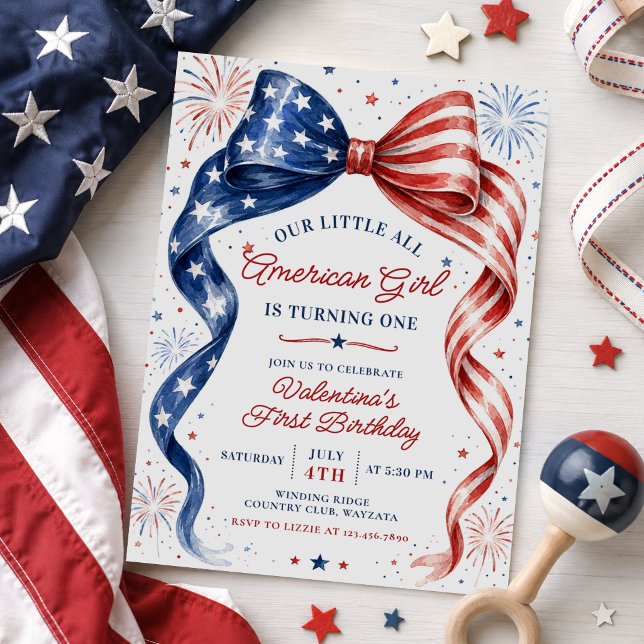 Röd Vit & Blå All Amerikansk Flickas Födelsedag Inbjudningar (Skapare uppladdad)