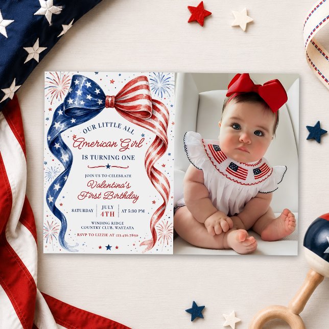 Röd Vit & Blå All Amerikansk Flickas Födelsedagsfo Inbjudningar (Skapare uppladdad)