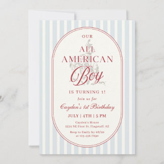 Röd Vit & Blå All Amerikansk Pojke 1-årsdag Inbjudningar