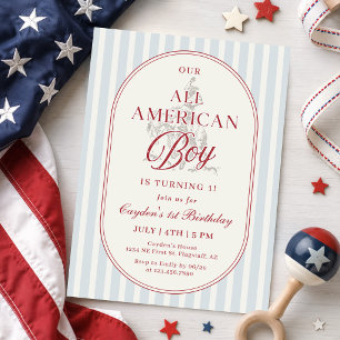 Röd Vit & Blå All Amerikansk Pojke 1-årsdag Inbjudningar