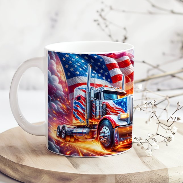 Röd Vit Blå Amerikansk Flagga 18 Hjulig Lastbil Kaffemugg (Skapare uppladdad)