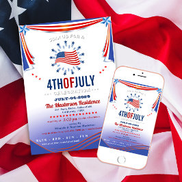 Röd Vit Blå Amerikansk Flagga 4:e Juli Grillfest Inbjudningar