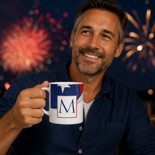 Röd Vit Blå Amerikansk Flagga Monogram Kaffemugg