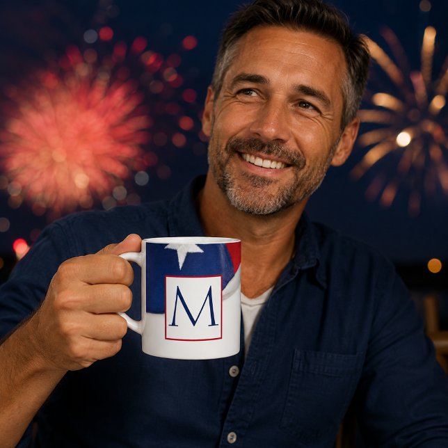 Röd Vit Blå Amerikansk Flagga Monogram Kaffemugg (Skapare uppladdad)