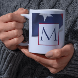 Röd Vit Blå Amerikansk Flagga Monogram Kaffemugg