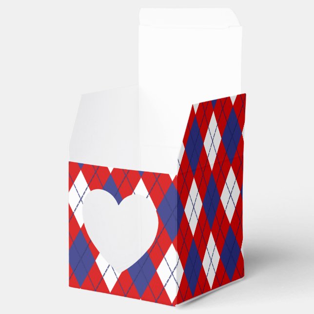 Röd, vit, blå Argyle 1-FAVOR BOX-hjärta Presentaskar (Öppnad)