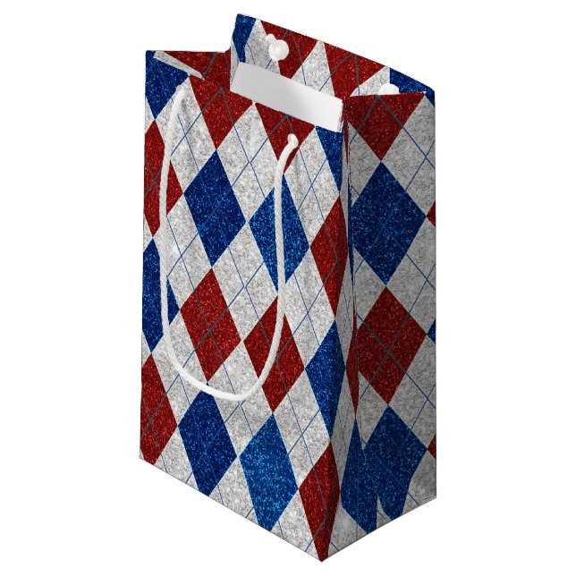 Röd, Vit, Blå Argyle 4 Juli Glitter (Framsidan Vinklad)