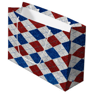 Röd, Vit, Blå Argyle 4 Juli Glitter