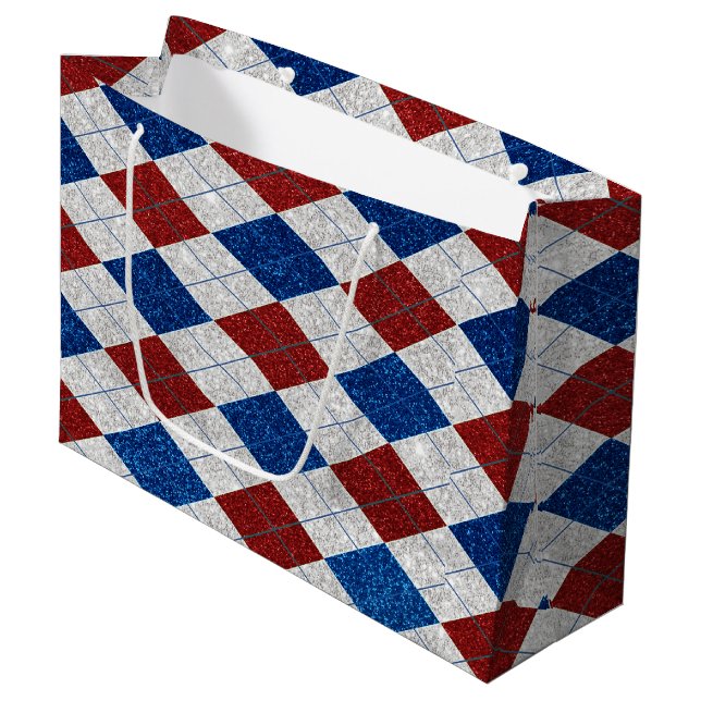 Röd, Vit, Blå Argyle 4 Juli Glitter (Framsidan Vinklad)