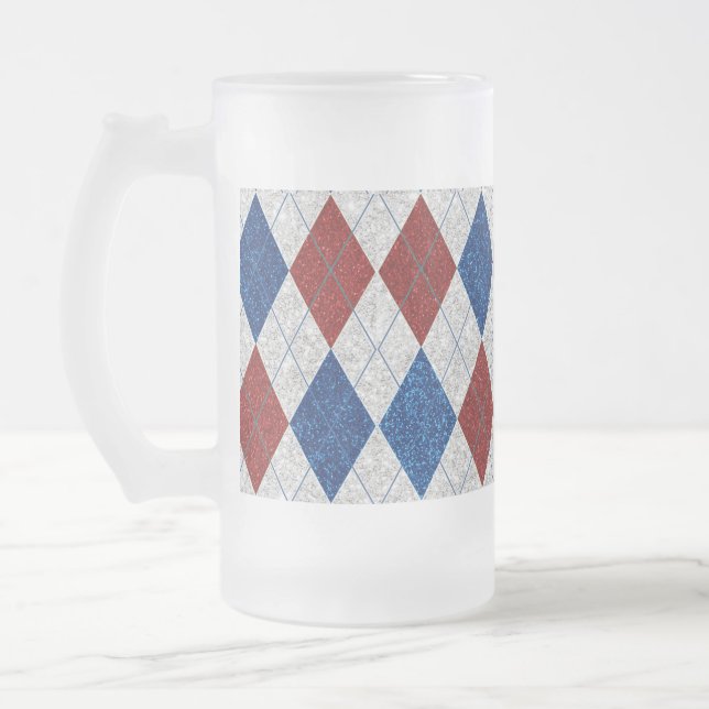 Röd, Vit, Blå Argyle 4 Juli Glitter Frostat Ölglas (Vänster)