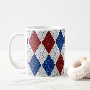 Röd, Vit, Blå Argyle 4 Juli Glitter Kaffemugg