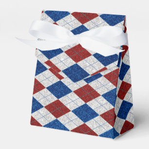 Röd, Vit, Blå Argyle 4 Juli Glitter Presentaskar
