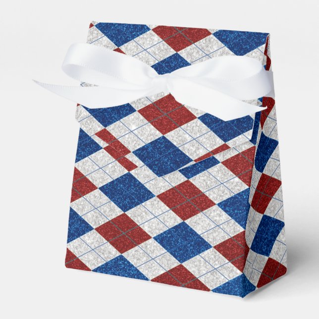 Röd, Vit, Blå Argyle 4 Juli Glitter Presentaskar (Framsidan Sidan)
