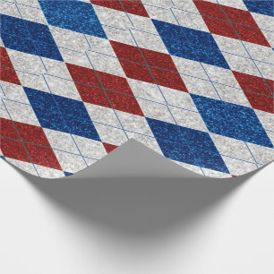 Röd, Vit, Blå Argyle 4 Juli Glitter Presentpapper