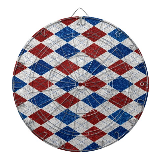 Röd, Vit, Blå Argyle Juli 4 Glitter Darttavla (Framsidan)