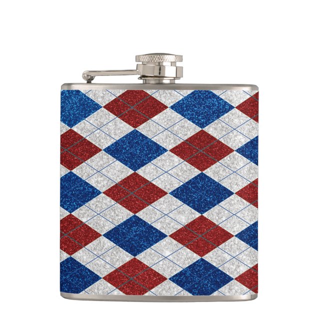 Röd, Vit, Blå Argyle Juli 4 Glitter Fickplunta (Framsidan)