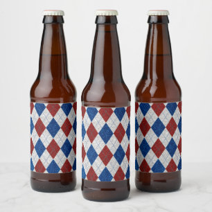 Röd, Vit, Blå Argyle Juli 4 Glitter Ölflaska Etikett