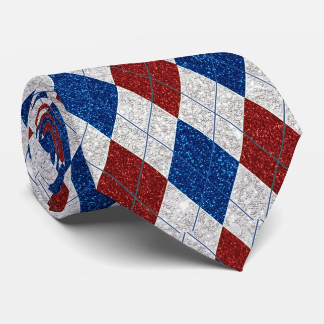 Röd, Vit, Blå Argyle Juli 4 Glitter Slips (Rullad)
