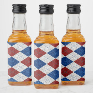 Röd, Vit, Blå Argyle Juli 4 Glitter Spritflaskor Etikett