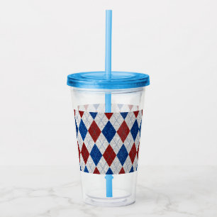 Röd, Vit, Blå Argyle Juli 4 Glitter Take Away Mugg