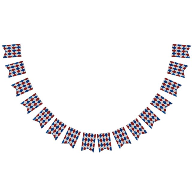 Röd, vit, blå argyle juli 4 Glitter Vimplar (Alla)