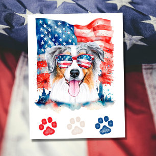Röd Vit Blå Australian Shepherd Hund 4:e Juli Helg Vykort