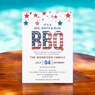 Röd, vit, blå BBQ 4:e juli Oberoende Inbjudningar