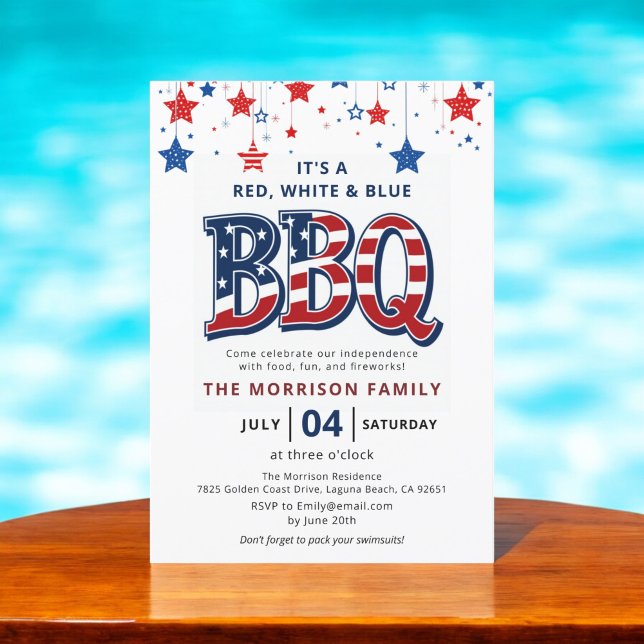 Röd, vit, blå BBQ 4:e juli Oberoende Inbjudningar (Skapare uppladdad)