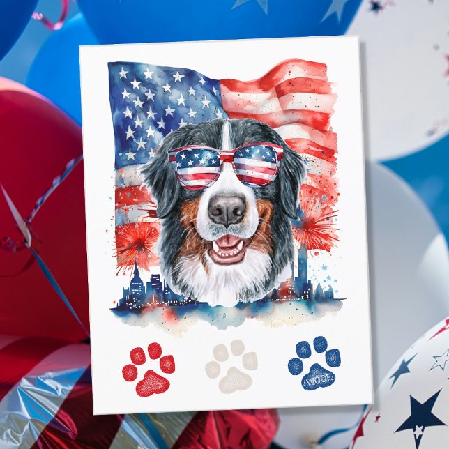 Röd Vit Blå Berner Sennenhund 4:e Juli Helg Vykort (Skapare uppladdad)