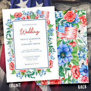 Röd Vit Blå Blommig 4:e Juli Patriotisk Bröllop Inbjudningar