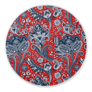 Röd Vit & Blå Blommig Paisley Boheme Boho Knopp