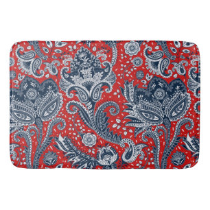 Röd Vit & Blå Blommig Paisley Bohemisk Boho Badrumsmatta