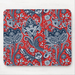 Röd Vit & Blå Blommig Paisley Bohemisk Boho Musmatta