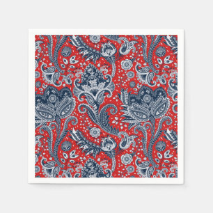 Röd Vit & Blå Blommig Paisley Bohemisk Boho Pappersservett