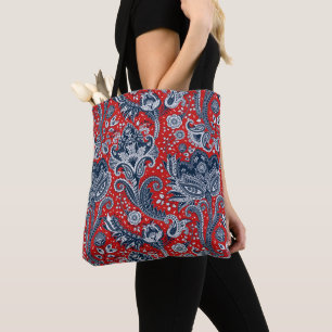 Röd Vit & Blå Blommig Paisley Bohemisk Boho Tygkasse
