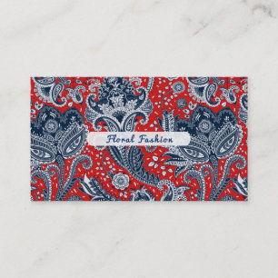 Röd Vit & Blå Blommig Paisley Bohemisk Boho Visitkort