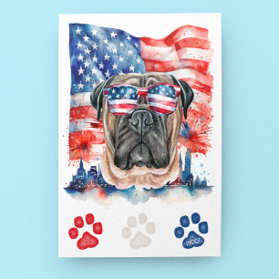 Röd Vit Blå Bullmastiff Hund Voff 4:e Juli Helg Vykort