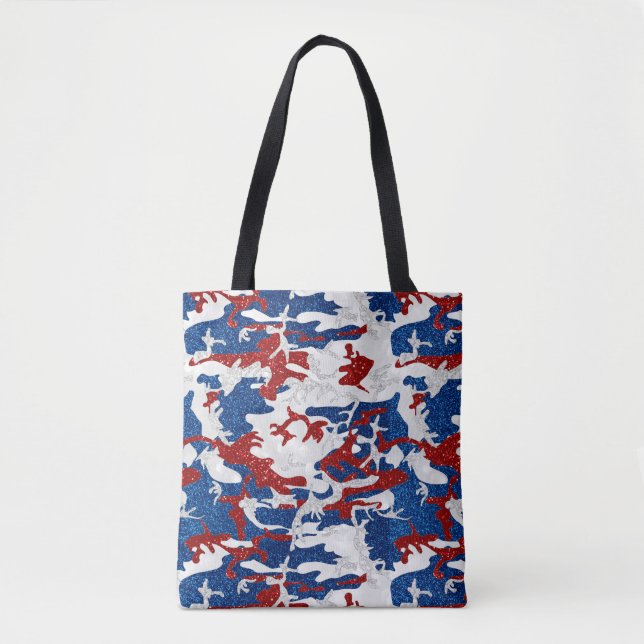 Röd, Vit & Blå Camouflage 4:e Juli Glitter Tygkasse (Framsida)