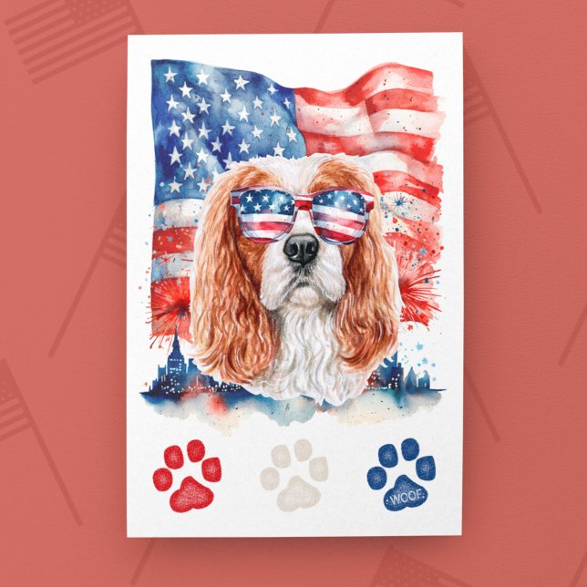 Röd Vit Blå Cavalier Spaniel Hund 4:e Juli Helg Vykort (Skapare uppladdad)
