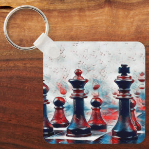 Röd, vit, blå Chess Biet Kung, drottning, biskop Nyckelring