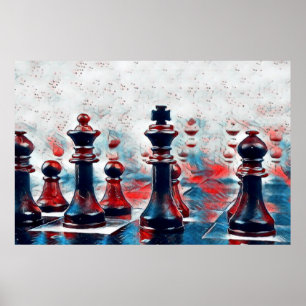 Röd, vit, blå Chess Delar Kung, drottning, biskop Poster