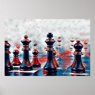 Röd, vit, blå Chess Delar Kung, drottning, biskop Poster