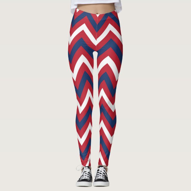Röd, vit blå Chevron Leggings (Framsida)